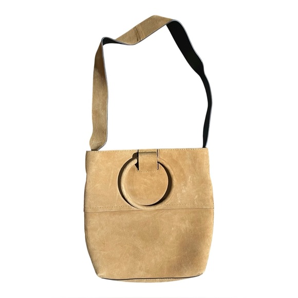 Theory Mini Hoop Tote Beige 100% Goat Suede Soft - Picture 1 of 5